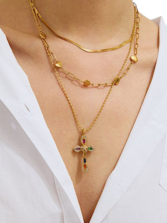 Holy Cross Necklace - Multicolour Stones