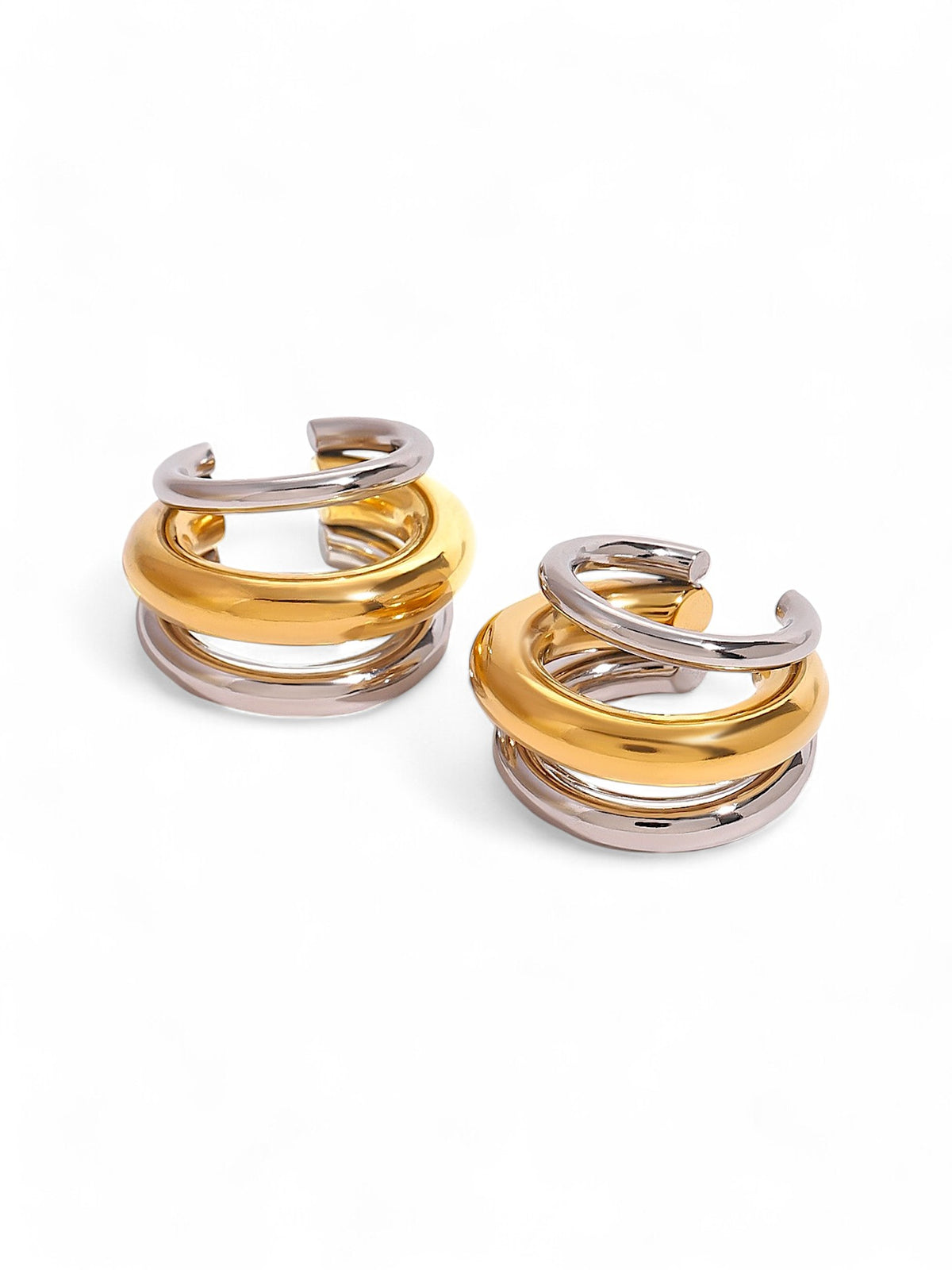 Twin Metal Cuff Earrings - set of 2 (Single Layer and Triple Layer)