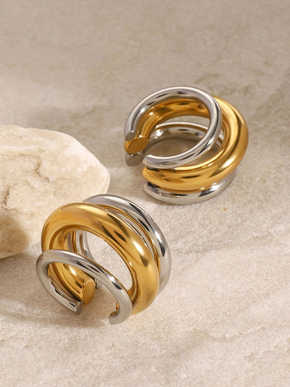Twin Metal 3 Layers Cuff Earrings