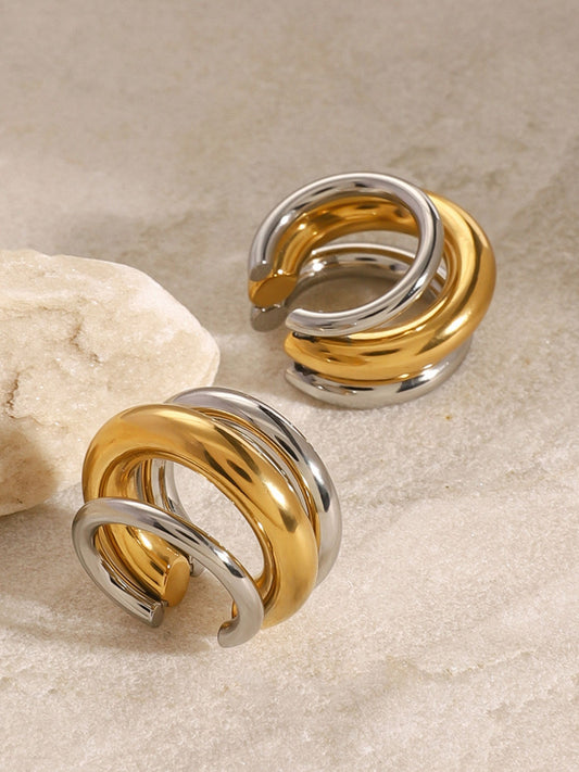 Twin Metal 3 Layers Cuff Earrings