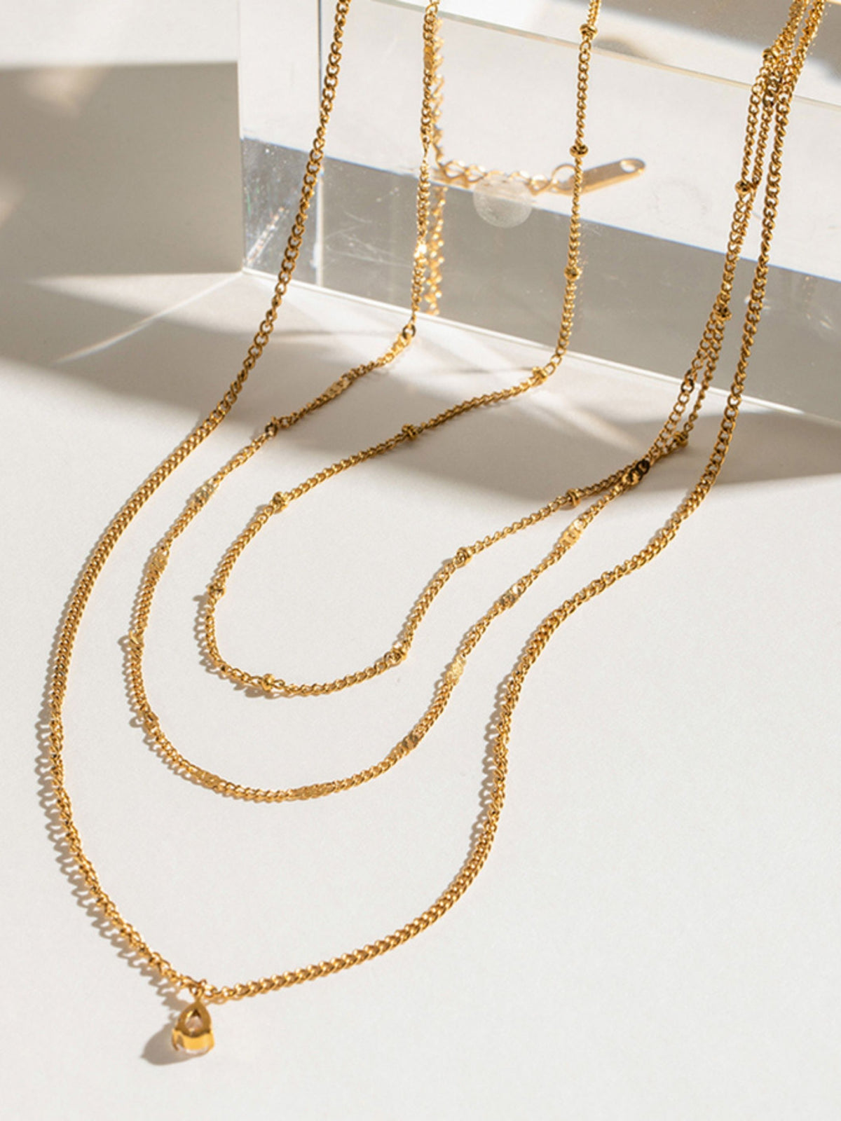 Crystal Teardrop Pendant Layer Necklace