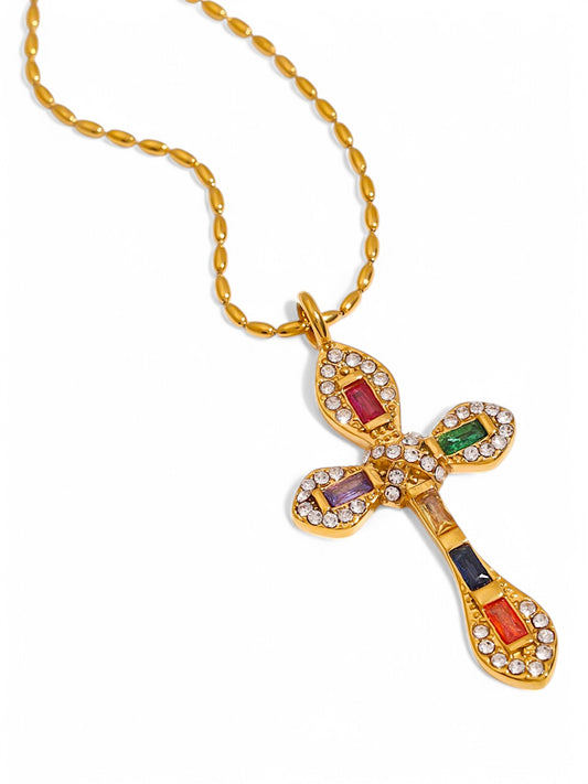 Holy Cross Necklace - Multicolour Stones