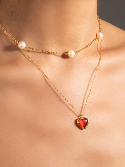 Red Agate Heart Neckalce