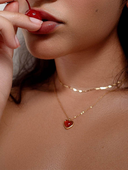 Red Agate Heart Neckalce