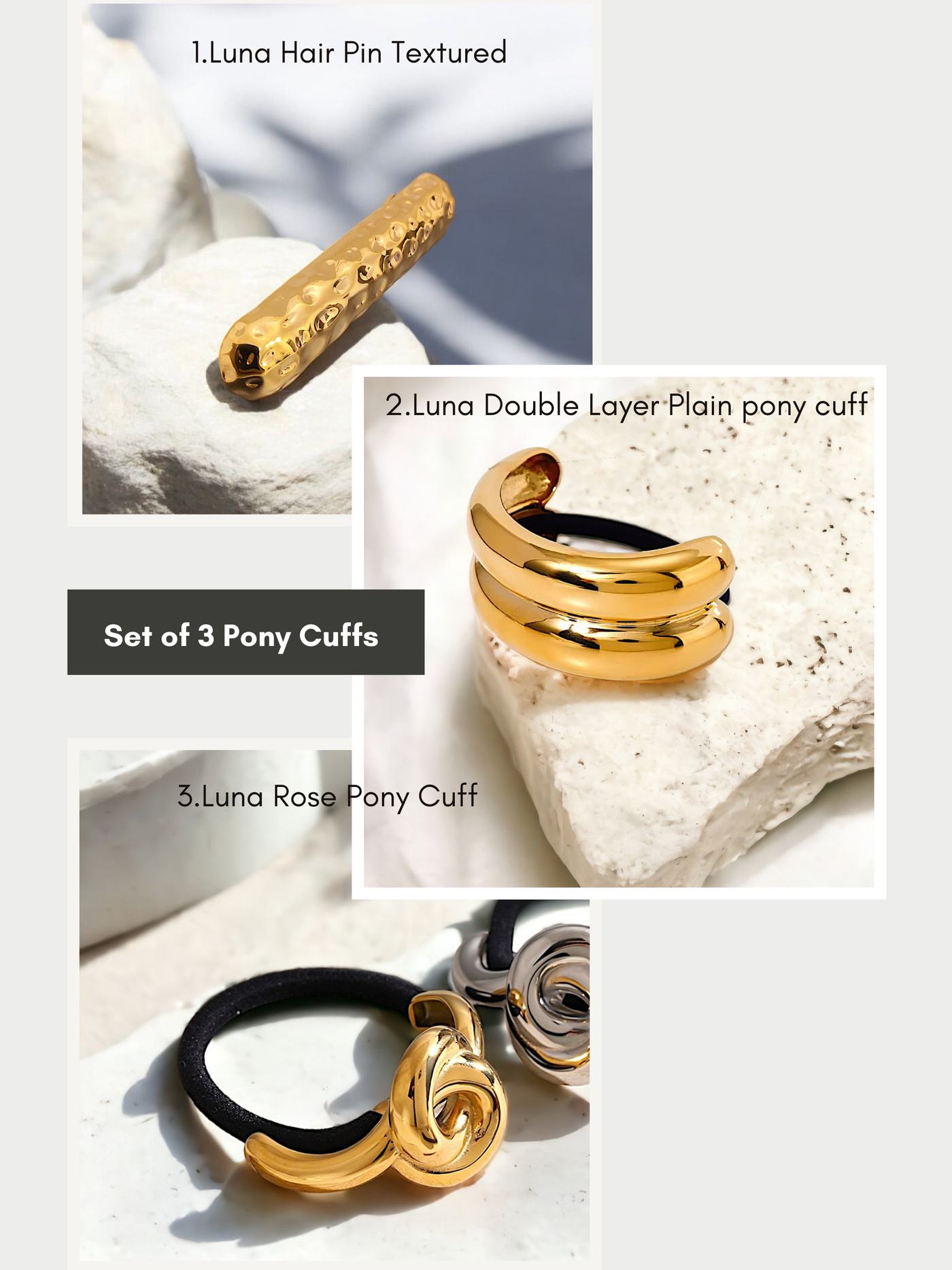 Luna Rose Set of 3 Pony Cuffs