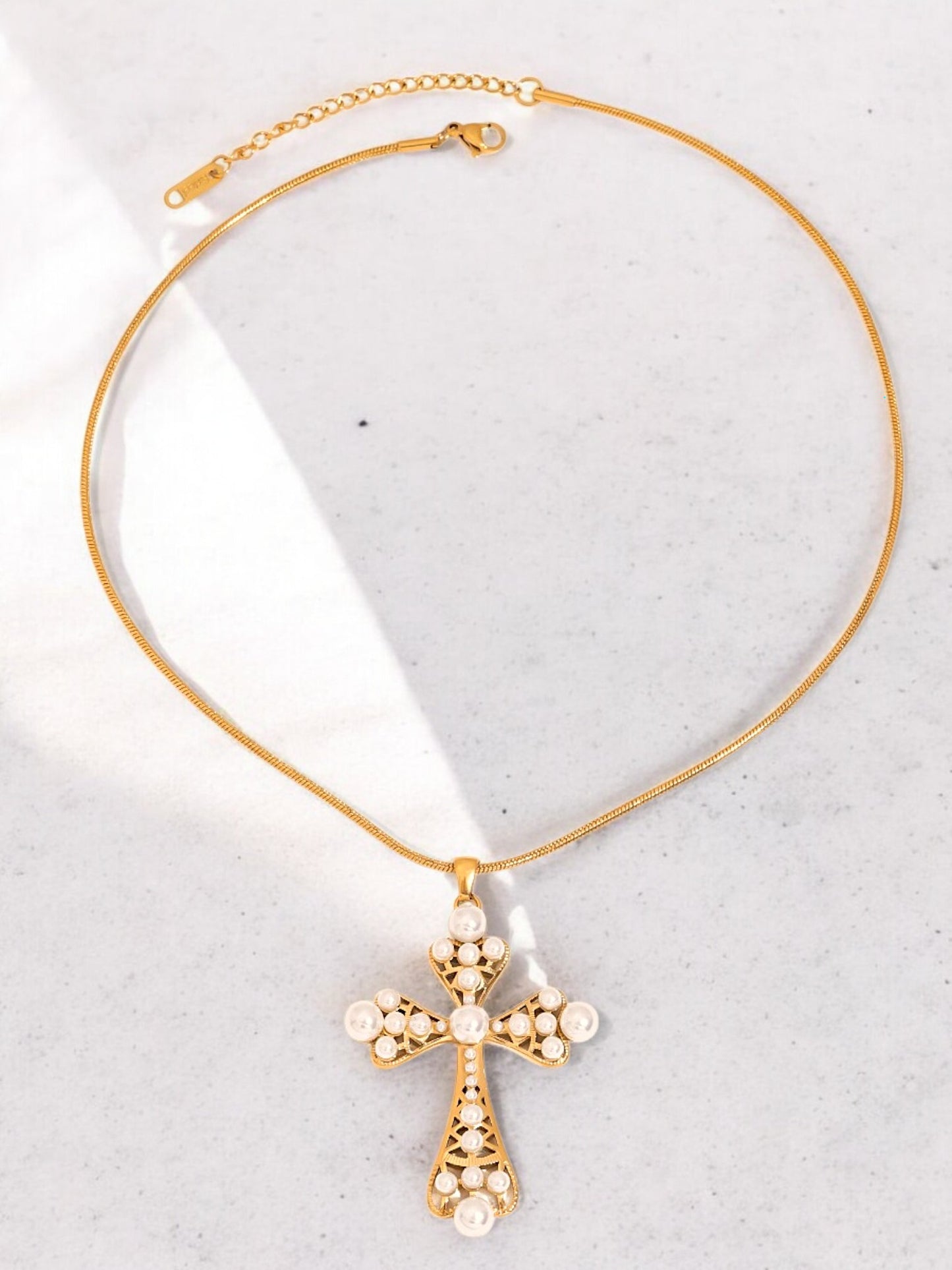 Holy Cross Necklace - Pearl