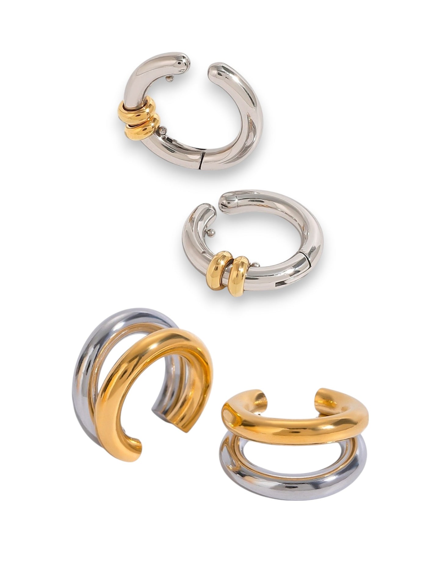 Twin Metal Cuff Earrings - Set of 2 (Single & Double layer)