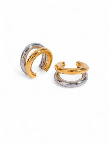 Twin Metal Cuff Earrings - Set of 3