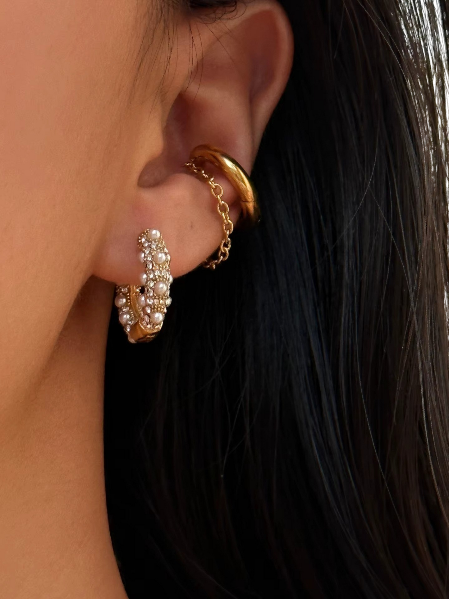 Pearl Crystal Hoops