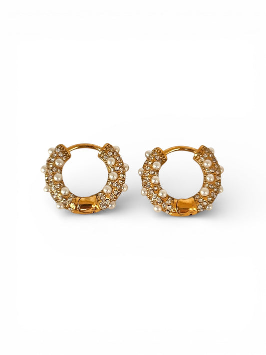 Pearl Crystal Hoops