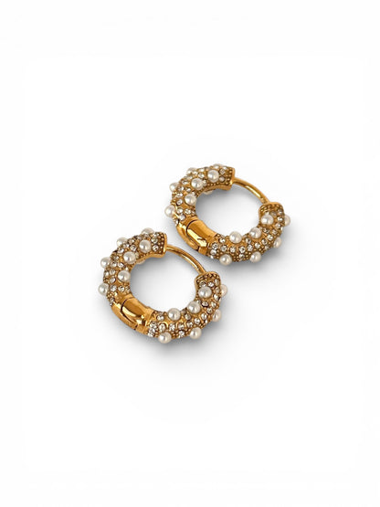 Pearl Crystal Hoops